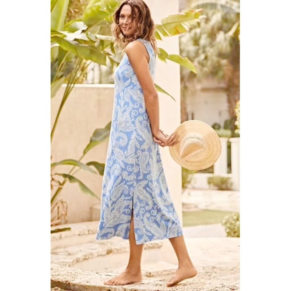J. Jill TALL Sleeveless Paisley Light Blue Maxi Dress Women's Size Medium Tall